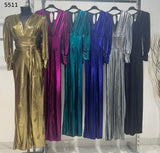 Tuta Jumpsuit Cocktail Metallizzata Effetto Lucido con Cintura Scollo V Elegante in 6 Colori - 5511