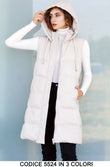 Smanicato Lungo Giubbotto con Cappuccio Donna Casual Piumino Laccetti in 3 Colori - 5524