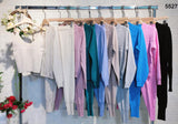 Completo 3 Pezzi Coordinato Tessuto Morbido Top Bretelle Gioiello Maglia Pantalone Casual in 9 Colori - 5527
