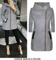 Cappotto Giacca Donna con Cappuccio Zip Asimmetrica Particolari in Eco Pelle Nero in 2 Colori - 5529