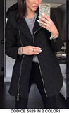 Cappotto Giacca Donna con Cappuccio Zip Asimmetrica Particolari in Eco Pelle Nero in 2 Colori - 5529