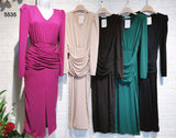 Abito Lungo Elegante Scollo V Spacco Fascia Centrale Incrocio Vestito Cerimonia in 5 Colori - 5535