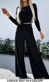 Completo Coordinato Maglia Pantalone Zampa con Elastico Tessuto Morbido Casual in 4 Colori - 5537