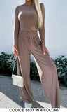 Completo Coordinato Maglia Pantalone Zampa con Elastico Tessuto Morbido Casual in 4 Colori - 5537