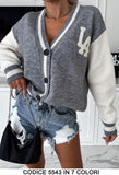 Maglione con Bottoni Collage con Logo LA Cardigan Fashion Casual Maglia Ragazza in 7 Colori - 5543