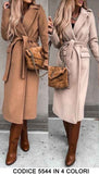 Cappotto Lungo da Donna con Cintura Collo Doppiopetto Elegante e Casual in 4 Colori - 5544