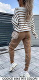 Completo Coordinato a Righe Tuta Sportiva Casual Maglia con Colletto e Pantalone Elastico in 5 Colori - 5545