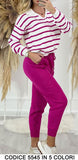 Completo Coordinato a Righe Tuta Sportiva Casual Maglia con Colletto e Pantalone Elastico in 5 Colori - 5545