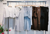 Completo Coordinato 3 Pezzi Maglia Manica Lunga Top Gonna con Spacco in 4 Colori - 5549