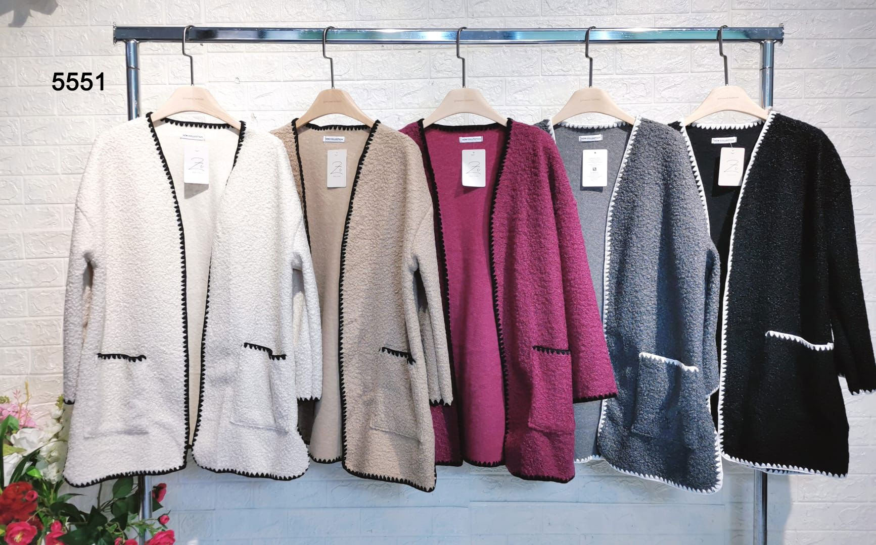 Giacca Donna Elegante Soprabito Particolari Bicolore Cardigan Lungo Tessuto Peluche in 5 Colori - 5551