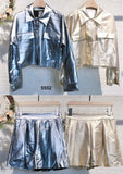 Completo Fashion Effetto Metallizzato Giacca Bottoni Pantaloncino Shorts da Serata in 2 Colori - 5552