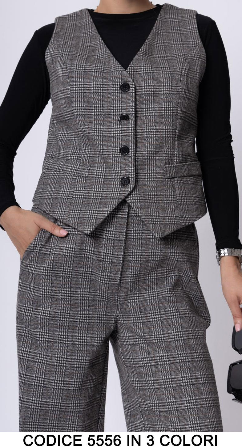 Completo Tailleur Pantalone Regolare con Gilet Elegante Casual Coordinato Donna in 3 Colori - 5556