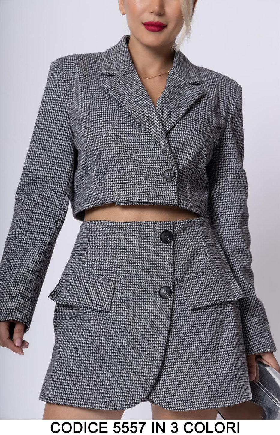 Completo Tailleur Giacca Corta e Pantagonna Elegante Casual Coordinato Donna Ufficio in 3 Colori - 5557