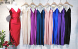 Abito Lungo Cerimonia Vestito Elegante con Collana Gioiello sulla Schiena Spacco in 8 Colori - 5559