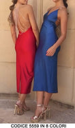 Abito Lungo Cerimonia Vestito Elegante con Collana Gioiello sulla Schiena Spacco in 8 Colori - 5559