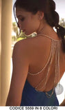 Abito Lungo Cerimonia Vestito Elegante con Collana Gioiello sulla Schiena Spacco in 8 Colori - 5559