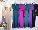 Abito Manica Lunga Cut Out ad Incrocio Elegante Vestito Casual Serata Manica Larga in 6 Colori - 5562