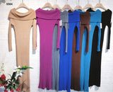 Abito Lungo Tubino Spalle Scoperte Elegante Cerimonia Vestito Costine Casual Aderente in 7 Colori - 5564