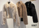 Giacca Corta in Pelliccia Giubbotto Pellicciotto con Colletto e Zip Peluche in 3 Colori - 5567