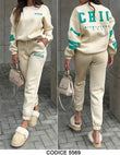 Tuta Sportiva Bianca Completo Coordinato Michigan Scritte Verdi Felpa e Pantalone Elastico Casual - 5569