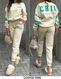 Tuta Sportiva Bianca Completo Coordinato Michigan Scritte Verdi Felpa e Pantalone Elastico Casual - 5569