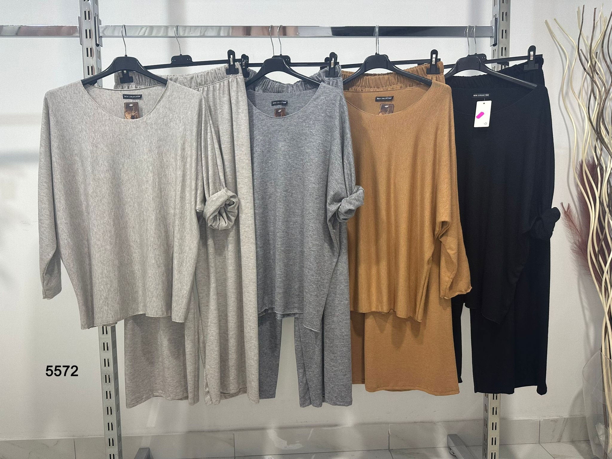 Completo Casual Coordinato Maglia Manica Lunga Pantalone Largo Tessuto Morbido Fashion in 4 Colori - 5572