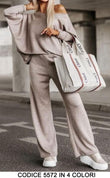 Completo Casual Coordinato Maglia Manica Lunga Pantalone Largo Tessuto Morbido Fashion in 4 Colori - 5572