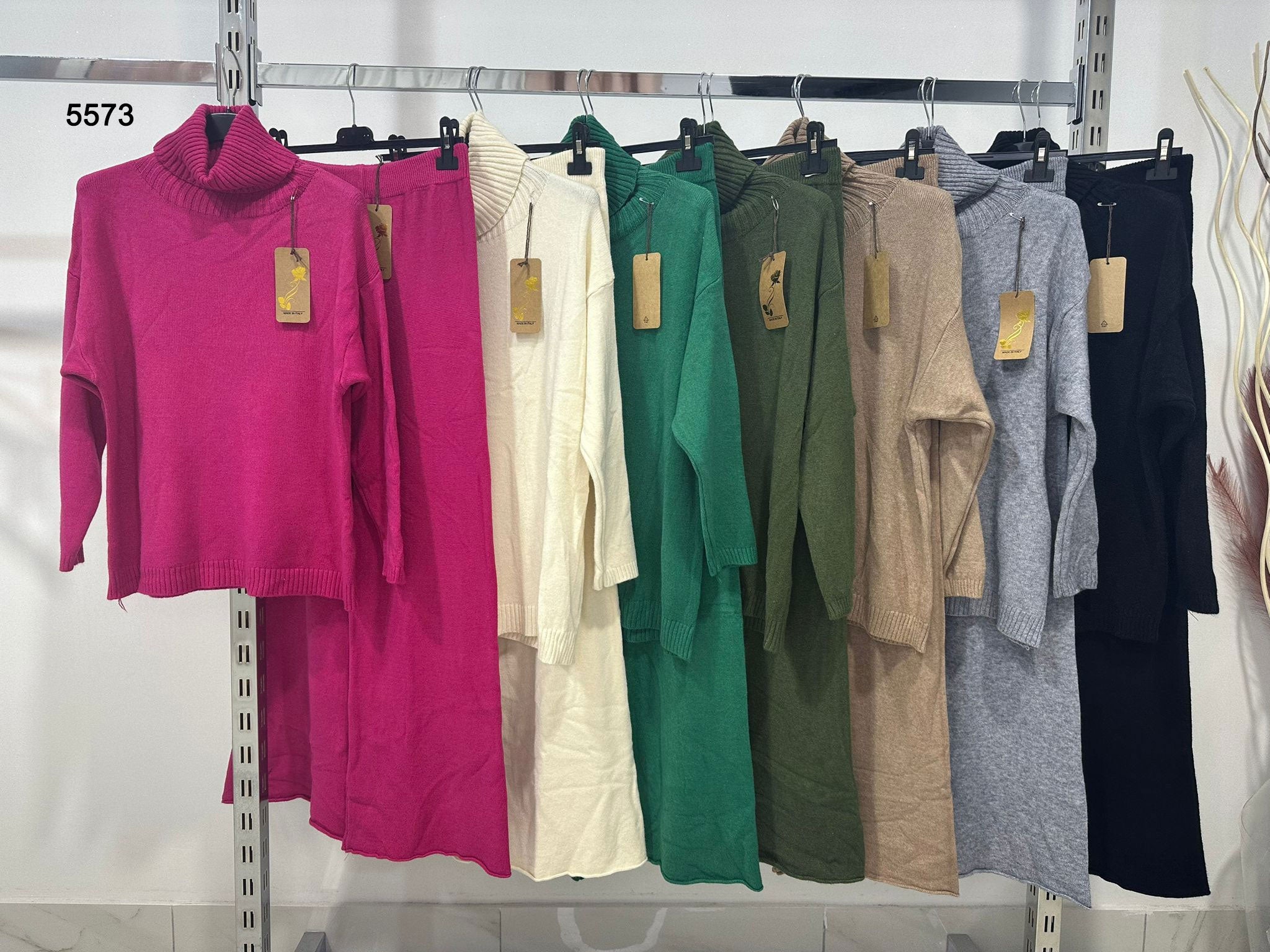 Completo Tuta Sportiva in Lana rasata Coordinato Maglia Manica Lunga Collo Alto Pantalone in 7 Colori - 5573