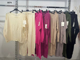 Completo Coordinato Elegante Lana Rasata Righe Oblique Maglia Manica Lunga Pantalone Laccetti in 7 Colori - 5574