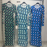 Abito Lungo Aderente Stampa Geometrica Multicolore Vestito Casual Elegante Spacco in 3 Colori - 5575