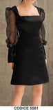Abito Corto Mini Dress Nero Elegante Maniche Velate Trasparenti Vestito Serata Cocktail - 5581