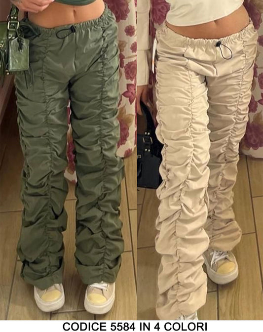 Pantalone Ragazza Donna Fashion Effetto Arricciato Aderente Cargo con Elastico in 4 Colori - 5584