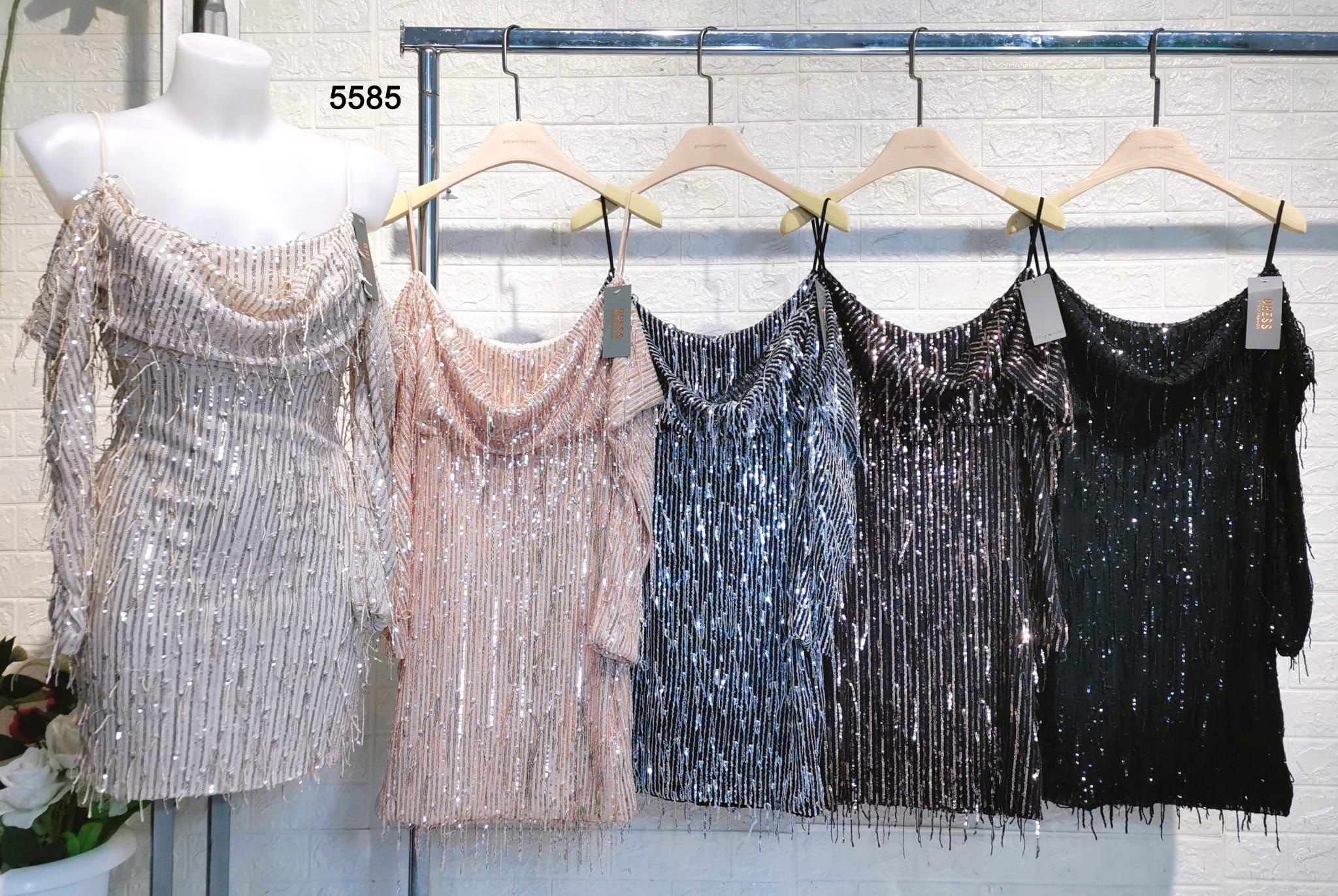 Abito Corto Fashion con Paillettes e Lustrini Spalline Scese Sensuale Vestito Casual in 5 Colori - 5585