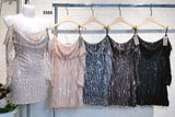 Abito Corto Fashion con Paillettes e Lustrini Spalline Scese Sensuale Vestito Casual in 5 Colori - 5585