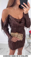 Abito Corto Fashion con Paillettes e Lustrini Spalline Scese Sensuale Vestito Casual in 5 Colori - 5585