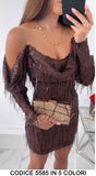 Abito Corto Fashion con Paillettes e Lustrini Spalline Scese Sensuale Vestito Casual in 5 Colori - 5585