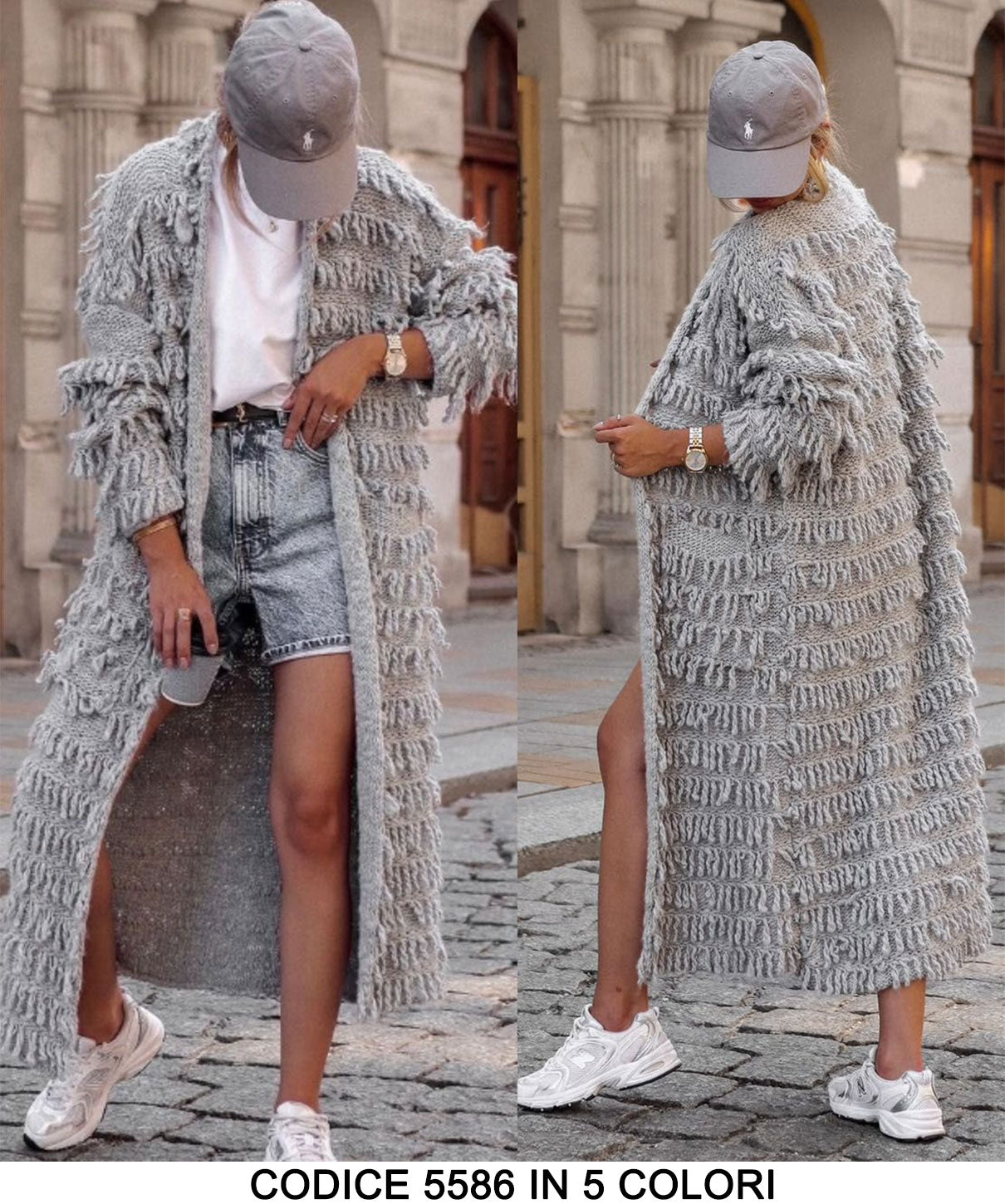 Cappotto Lungo con Riccioli Cardigan Lungo in Tessuto Caldo Intrecciato Casual Fashion Donna in 5 Colori - 5586