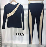 Completo 2 Pezzi Nero con Fasce Dorate Coordinato Fashion Tuta Aderente Casual Ragazza Donna - 5589