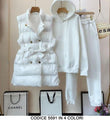 Set Coordinato Completo Giubbotto Smanicato Piumino Tuta Felpata Felpa Cappuccio Pantalone Elastico in 4 Colori - 5591
