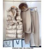 Set Coordinato Completo Giubbotto Smanicato Piumino Tuta Felpata Felpa Cappuccio Pantalone Elastico in 4 Colori - 5591