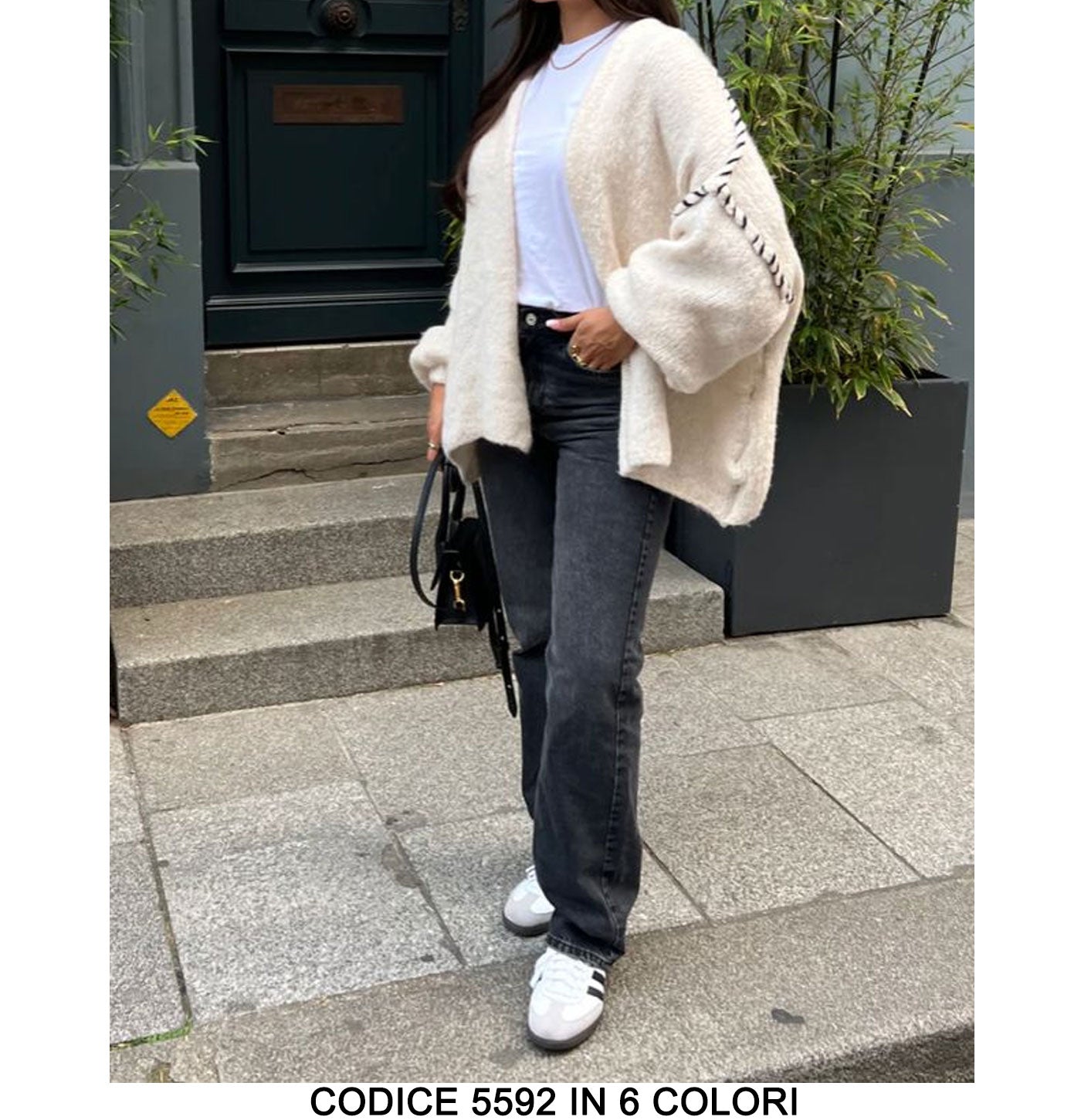 Maxi Maglione Cardigan Casual Particolari Effetto Intrecciato Bicolore Ragazza Donna in 6 Colori - 5592
