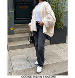 Maxi Maglione Cardigan Casual Particolari Effetto Intrecciato Bicolore Ragazza Donna in 6 Colori - 5592