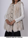 Pellicciotto Pelliccia Smanicata con Gilet in eco Pelle Bottoni Gioiello Cappotto Cintura Fashion in 3 Colori - 5594