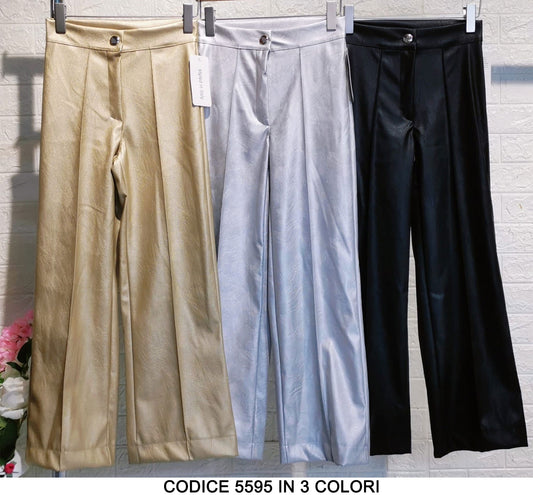 Pantalone Donna Ragazza in eco Pelle Effetto Metallizzato Fashion Casual Chic in 3 Colori - 5595