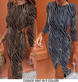 Abito Lungo Cut Out con Spacco Vestito a righe Animalier Brillantinato Casual in 5 Colori - 5597