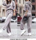Completo 2 Pezzi Coordinato Tuta Sportiva Casual Felpa con Cappuccio Pantalone Lineare in 5 Colori - 5600
