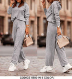 Completo 2 Pezzi Coordinato Tuta Sportiva Casual Felpa con Cappuccio Pantalone Lineare in 5 Colori - 5600