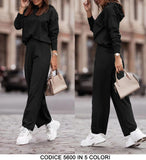 Completo 2 Pezzi Coordinato Tuta Sportiva Casual Felpa con Cappuccio Pantalone Lineare in 5 Colori - 5600
