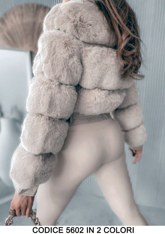 Giacca Cappotto in Pellicciotto ed eco Pelle Giubbotto con Fibbie Zip Asimmetrica Fashion Donna in 3 Colori - 5602