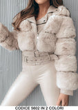 Giacca Cappotto in Pellicciotto ed eco Pelle Giubbotto con Fibbie Zip Asimmetrica Fashion Donna in 2 Colori - 5602